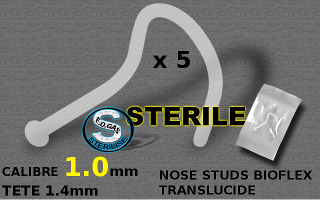 nose studs bioflex sterilises translucide - 1.0 mm - tete 1.4 mm