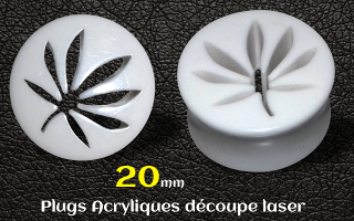 plugs acrylique cannabis blanc 20 mm
