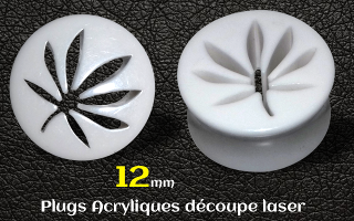 plugs acrylique cannabis blanc 12 mm