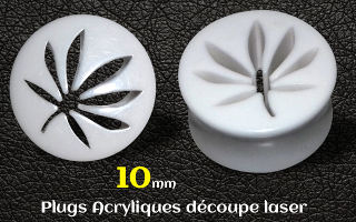 plugs acrylique cannabis blanc 10 mm
