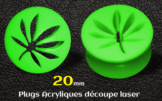 plugs acrylique cannabis vert 20 mm