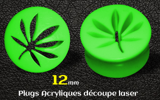 plugs acrylique cannabis vert 12 mm