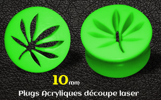 plugs acrylique cannabis vert 10 mm