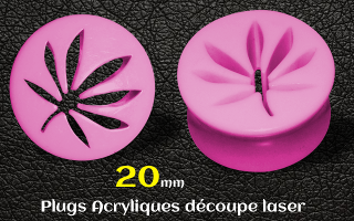 plugs acrylique cannabis rose 20 mm