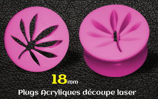 plugs acrylique cannabis rose 18 mm
