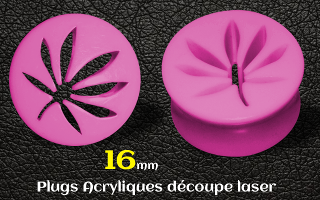 plugs acrylique cannabis rose 16 mm