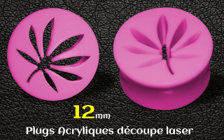 plugs acrylique cannabis rose 12 mm