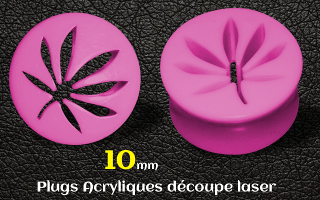 plugs acrylique cannabis rose 10 mm