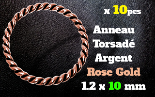 Anneau souple Argent dore rose torsade 1.2 x 10