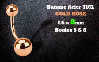 bananes acier 1.6 x 8 - acier 316L rose gold - boules 5 et 8 mm