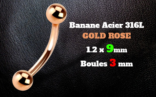 bananes acier 1.2 x 9 - acier 316L rose gold - boules 3 mm