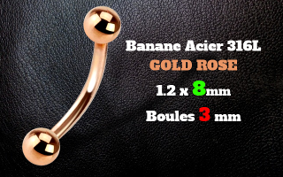 bananes acier 1.2 x 8 - acier 316L rose gold - boules 3 mm