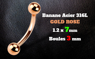 bananes acier 1.2 x 7 - acier 316L rose gold - boules 3 mm