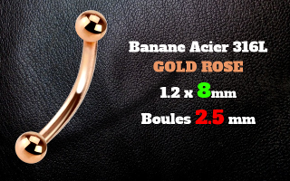 bananes acier 1.2 x 8 - acier 316L rose gold - boules 2.5 mm