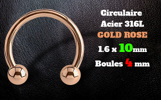 circulaire acier 1.6 x 10 - acier 316L rose gold - boules 4 mm
