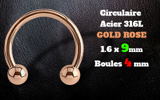 circulaire acier 1.6 x 9 - acier 316L rose gold - boules 4 mm