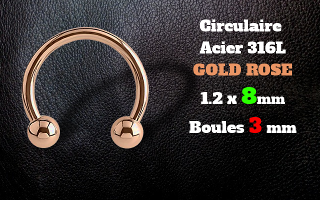 circulaire acier 1.2 x 8 - acier 316L rose gold - boules 3 mm