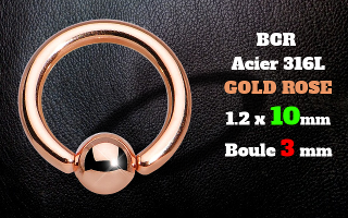 BCR acier 1.2 x 10 - acier 316L rose gold - boules 4 mm