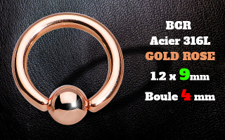BCR acier 1.2 x 9 - acier 316L rose gold - boules 4 mm