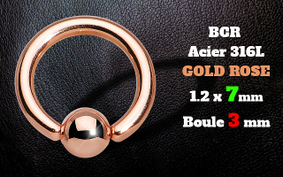 BCR acier 1.2 x 7 - acier 316L rose gold - boules 3 mm