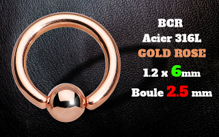 BCR acier 1.2 x 6 - acier 316L rose gold - boules 2.5 mm