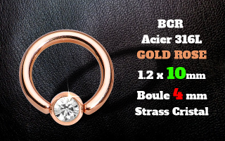 BCR acier 1.2 x 10 - acier 316L rose gold - boules 4 mm