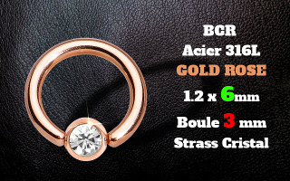 BCR acier 1.2 x 6 - acier 316L rose gold - boules 3 mm