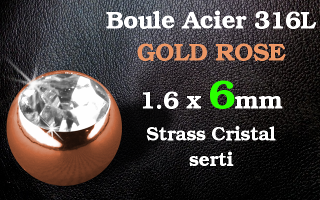 boule 1.6 x 6 acier 316 L rose gold - strass cristal serti