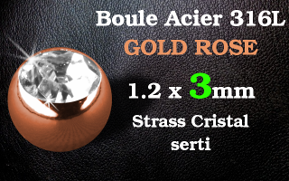 boule 1.2 x 3 acier 316 L rose gold - strass cristal serti