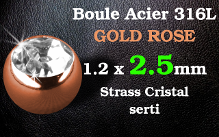 boule 1.2 x 2.5 acier 316 L rose gold - strass cristal serti