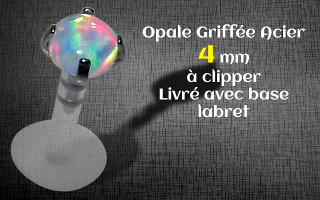 Opale 4 mm griffees acier a clipper dans labre bioplastic (inclus)