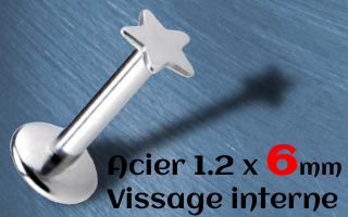 labret acier 1.2 x 6 etoile vissage interne