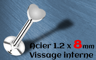 labret acier 1.2 x 8 coeur vissage interne