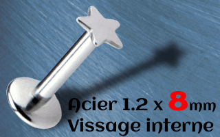 labret acier 1.2 x 8 etoile vissage interne