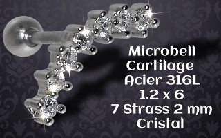 microbell acier cartilage 1.2 x 6 - 7 strass 2 mm cristal