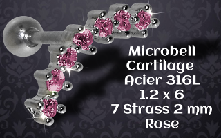 microbell acrtilage 1.2 x 6 - 7 strass 2 mm rose rodium