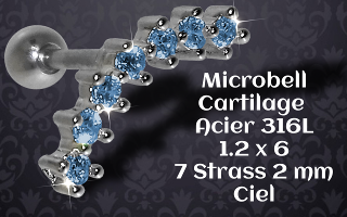 microbell acrtilage 1.2 x 6 - 7 strass 2 mm ciel rodium