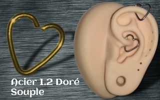 Anneau Coeur souple acier Dore - 1.2 x 8