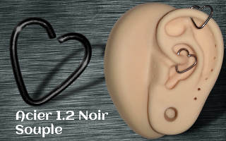 Anneau Coeur souple acier Noir
