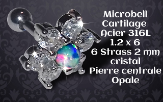 microbell acier 1.2 x 6 - fleur acier avec zircon et et opale