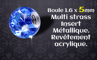 boules 1.6 x 5 multistrass bleu - revetement acrylique translucide - insert metallique