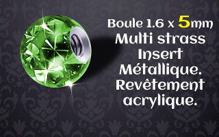 boules 1.6 x 5 multistrass vert - revetement acrylique translucide - insert metallique