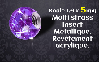 boules 1.6 x 5 multistrass amethyste - revetement acrylique translucide - insert metallique