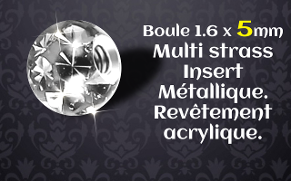 boules 1.6 x 5 multistrass cristal - revetement acrylique translucide - insert metallique