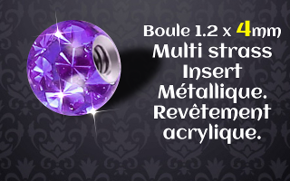 boules 1.2 x 4 multistrass amethyste - revetement acrylique translucide - insert metallique