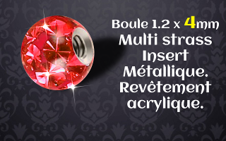 boules 1.2 x 4 multistrass rouge - revetement acrylique translucide - insert metallique