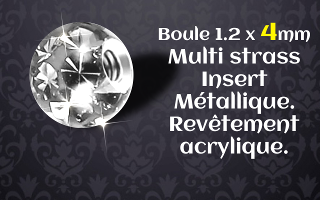 boules 1.2 x 4 multistrass cristal - revetement acrylique translucide - insert metallique