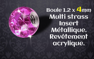 boules 1.2 x 4 multistrass rose - revetement acrylique translucide - insert metallique