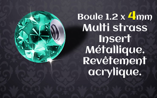 boules 1.2 x 4 multistrass turquoise - revetement acrylique translucide - insert metallique
