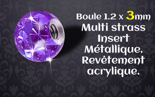 boules 1.2 x 3 multistrass amethyste - revetement acrylique translucide - insert metallique
